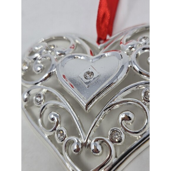 VINTAGE LENOX CHRISTMAS ORNAMENT BUNDLE SNOW MAJESTY SNOWFLAKE HEART SILVER TONE - Picture 7 of 15